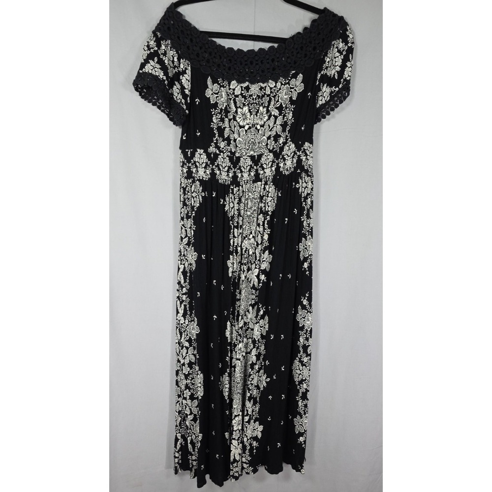 Soft Surroundings Maxi Dress Small Black White Floral Crochet Detail‎ Boho S